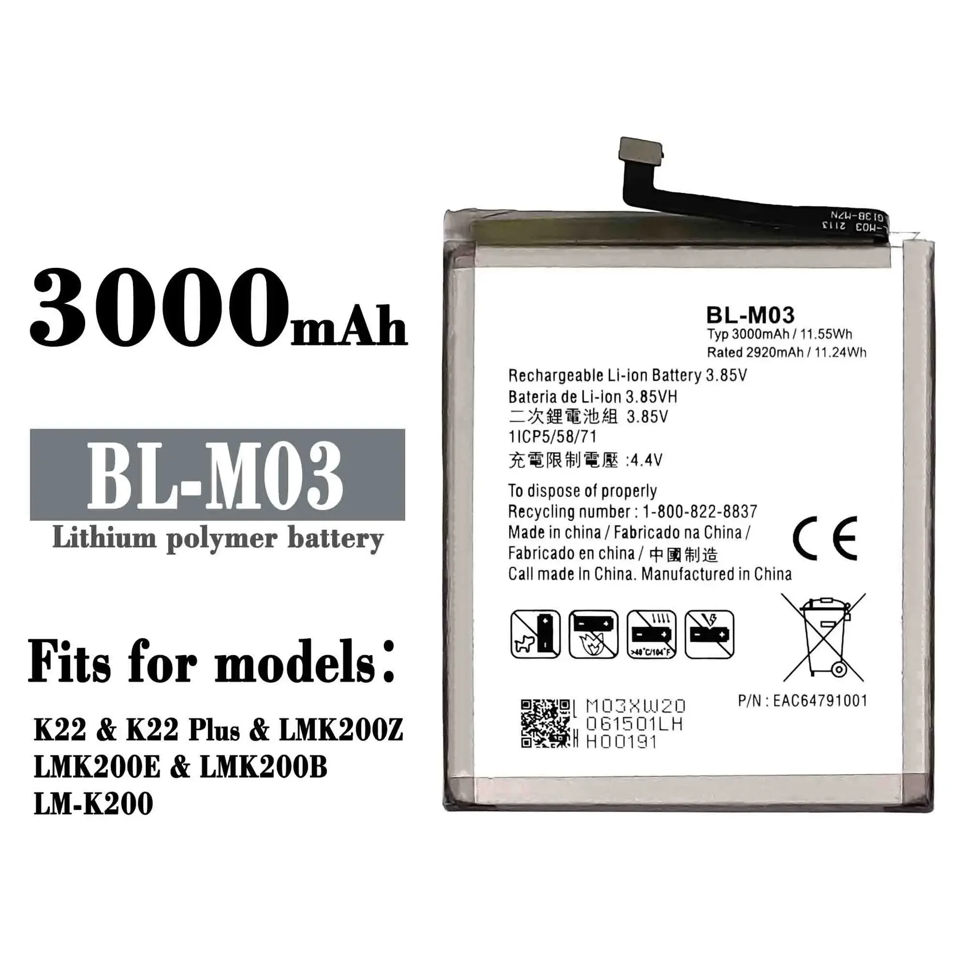 NEW BL-M03 Battery For LG K22 K22 Plus LMK200Z LMK200E LMK200B LM-K200 Mobile Phone Battery 3000mAh BLM03 Lithium Battery