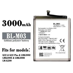 Bateria de lítio para celular LG, K22, K22 Plus, LMK200Z, LMK200E, LMK200B, BL-M03, 3000mAh, novo