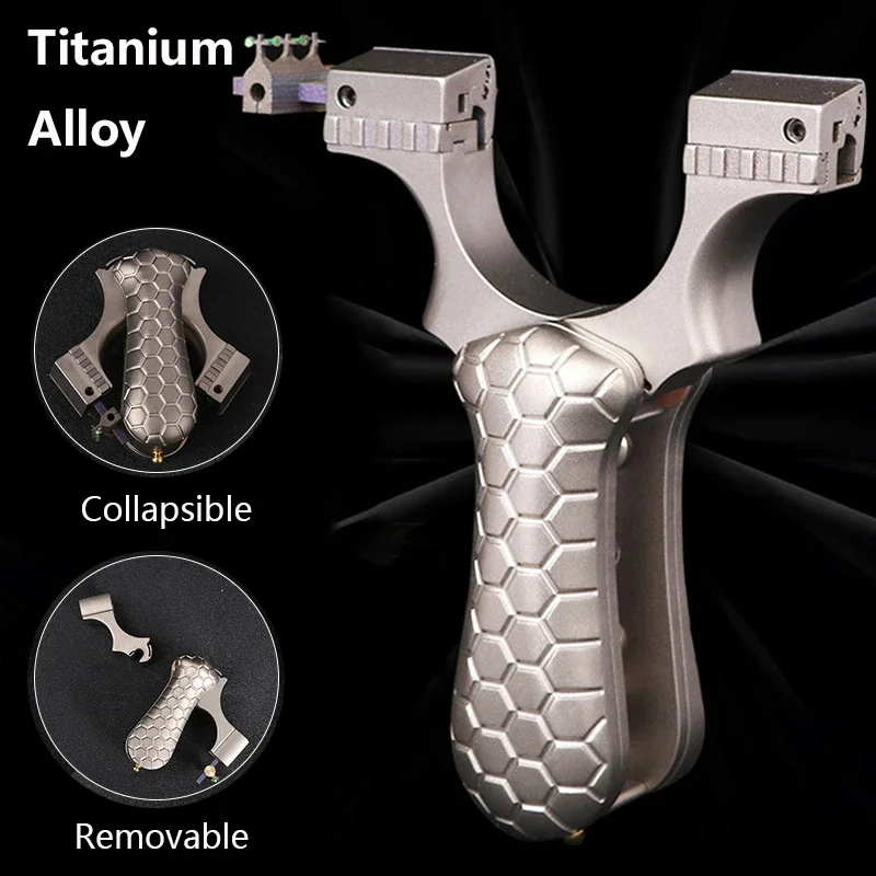 Fionda pieghevole interamente in lega di titanio impugnatura comoda fascia in gomma piatta fionda competizione di caccia all'aperto comoda da trasportare