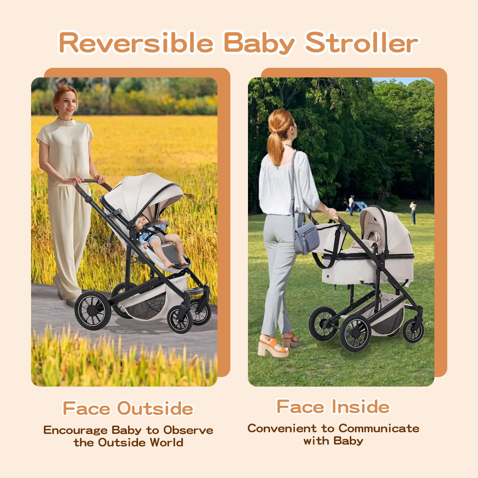 Baby Stroller 3 in 1 Luxurious Portable Travel Baby Carriage Fold Pram High Landscape Aluminum Frame Newborn Infant Stroller