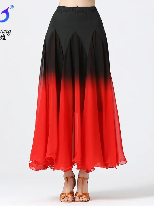 Womens Ballroom Dance Skirt Costume Latin Party Dress Fashion Dancing Practice Elegant Long Swing Skirt Performance Festival