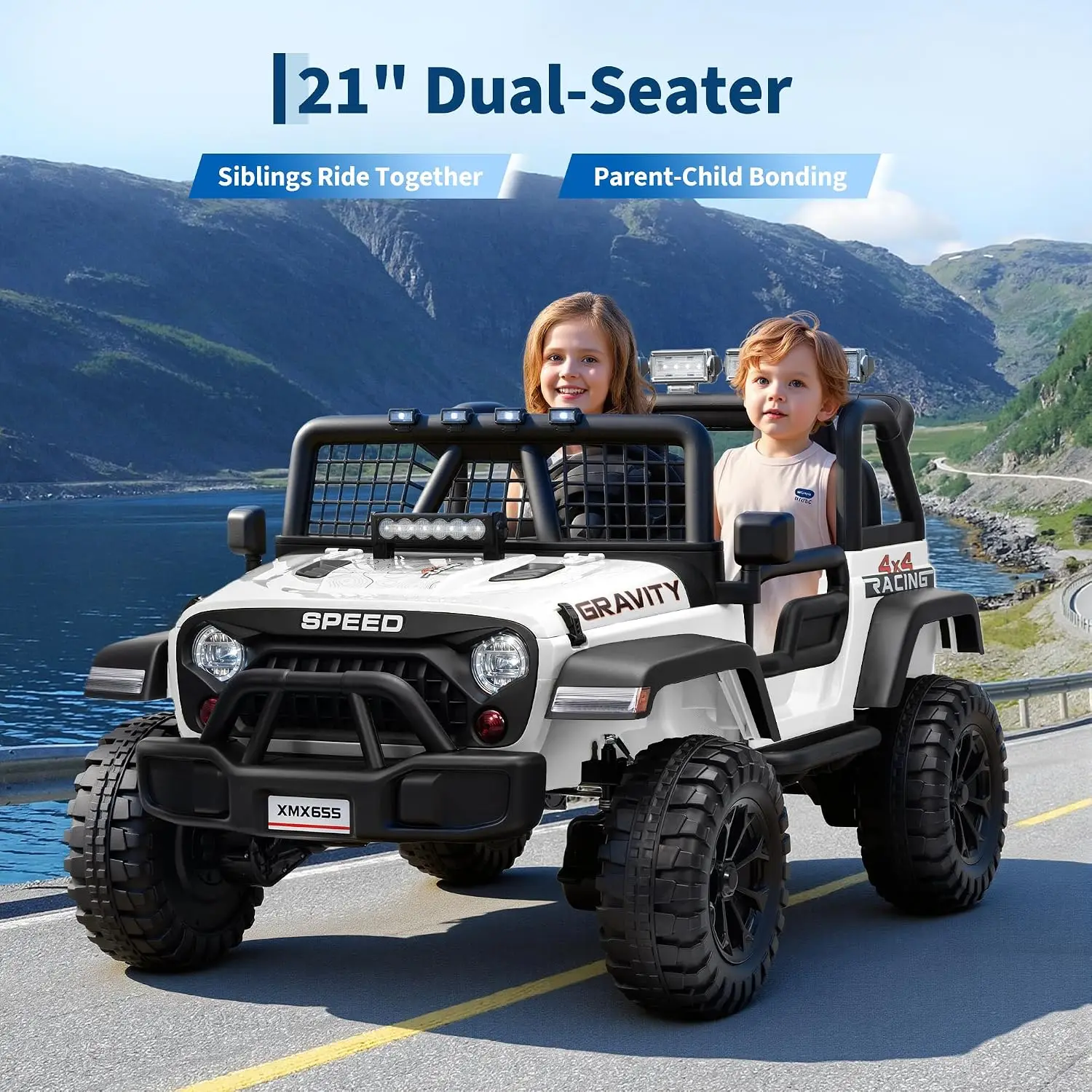 24V 2Seater Kids Electric Truck Parent Remote Control 100Min RideOn Car 4WD Dual Motor 2 Speeds Spring Shock Absorber LED Headli