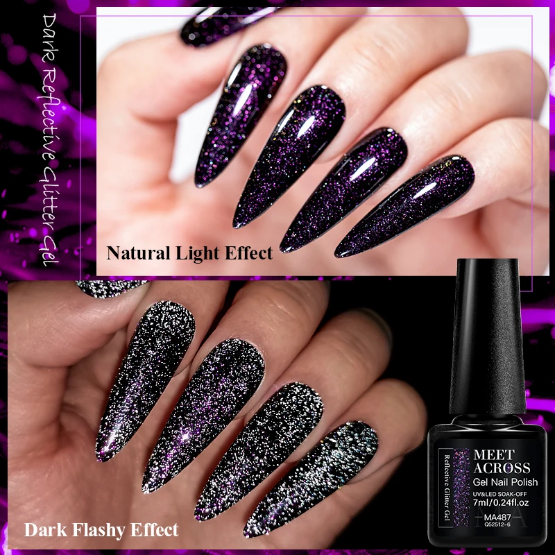 MEET ACROSS 7ml Red Series  Reflective Glitter Gel Nail Polish Autumn And Winter Series Semi Permanent UV DIY Nail Art For Manic