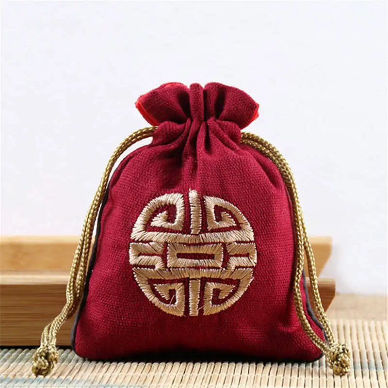 10PCS Cotton Jute Pouches for Jewely Chinese FU Bags Multi Colors C088