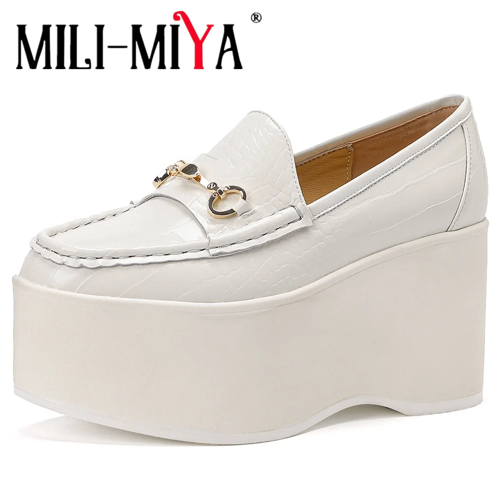 

MILI-MIYA New Arrival Ultra-Lightweight Polyurethane Sole Women Cow Leather Pumps Slip On Solid Color Round Toe Big Size 34-40