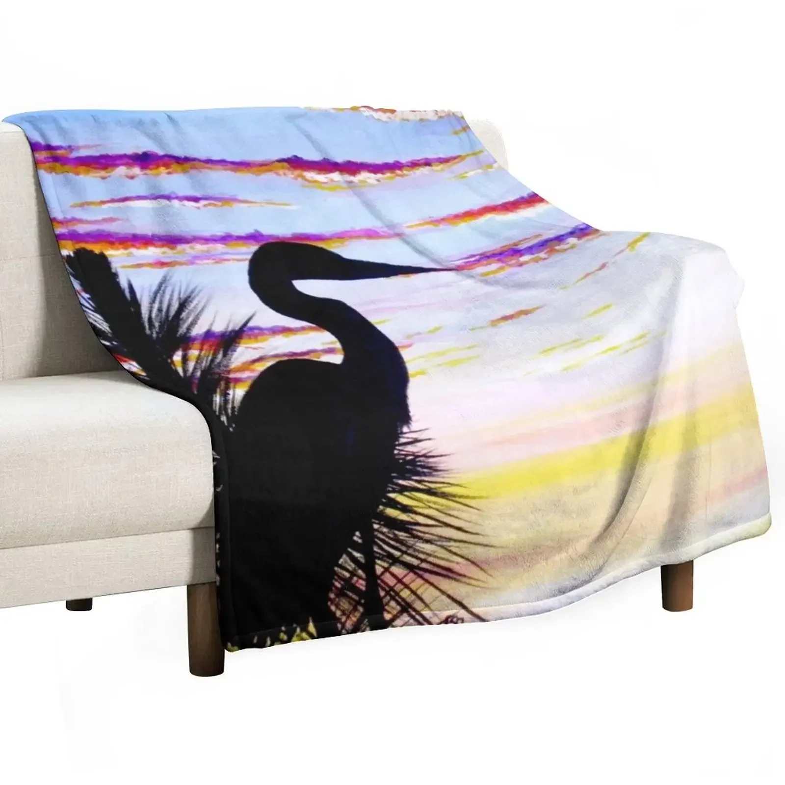 

Heron Sunset Throw Blanket Multi-Purpose warm winter Winter beds Blankets