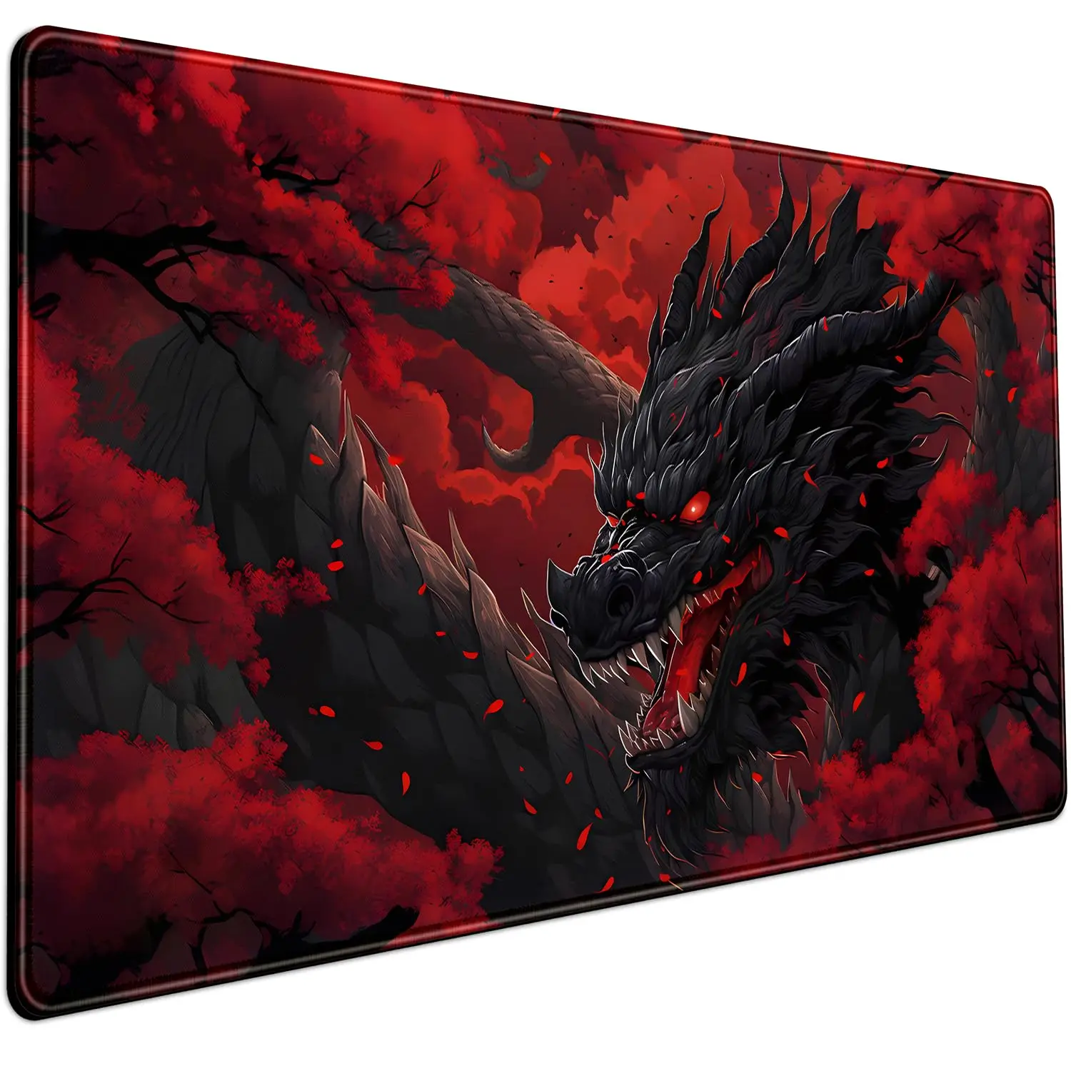 Huge Dragon Large Mouse Pad Cool Red and Black Desk Pad Funny Extra Large Anti Slip Mousepad with Stitched Edges 31.5X15.8 inch
