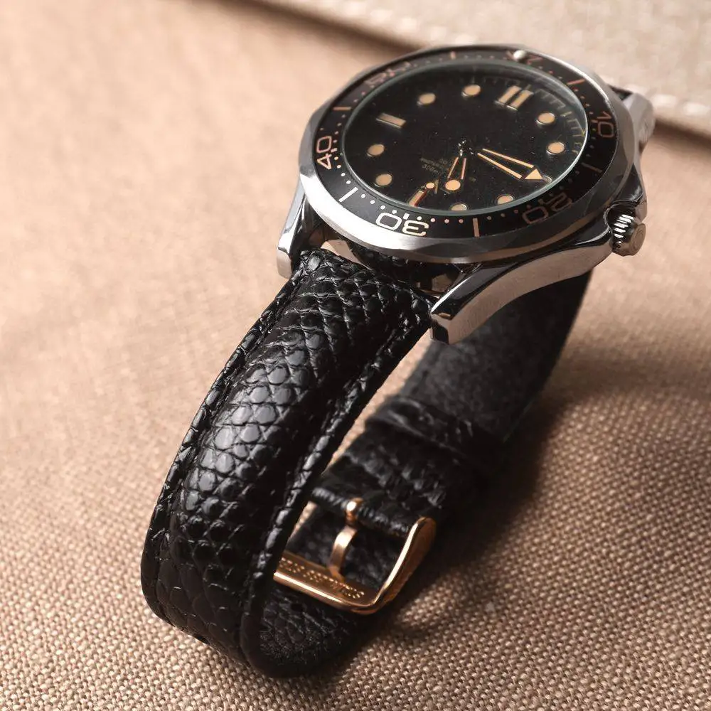 Handmade Leather Watchband, 18MM 20MM 22MM lizard Skin Quick Release, Soft Leather Strap, Black Men, Luxury leather