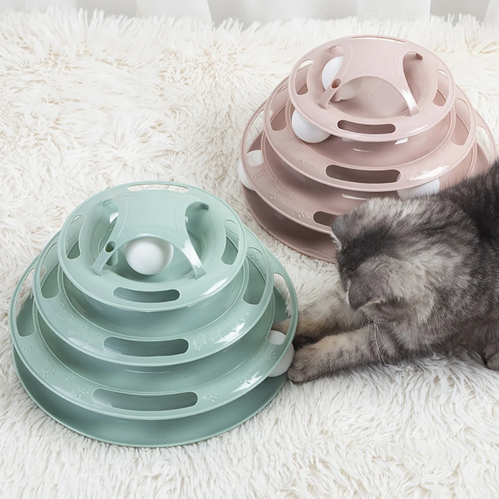 Four Levels Pet Cat Toy Tower Kitten Intelligence Amusement Disc Cats Toys Ball Training Supplies For interactive Tracks Plate