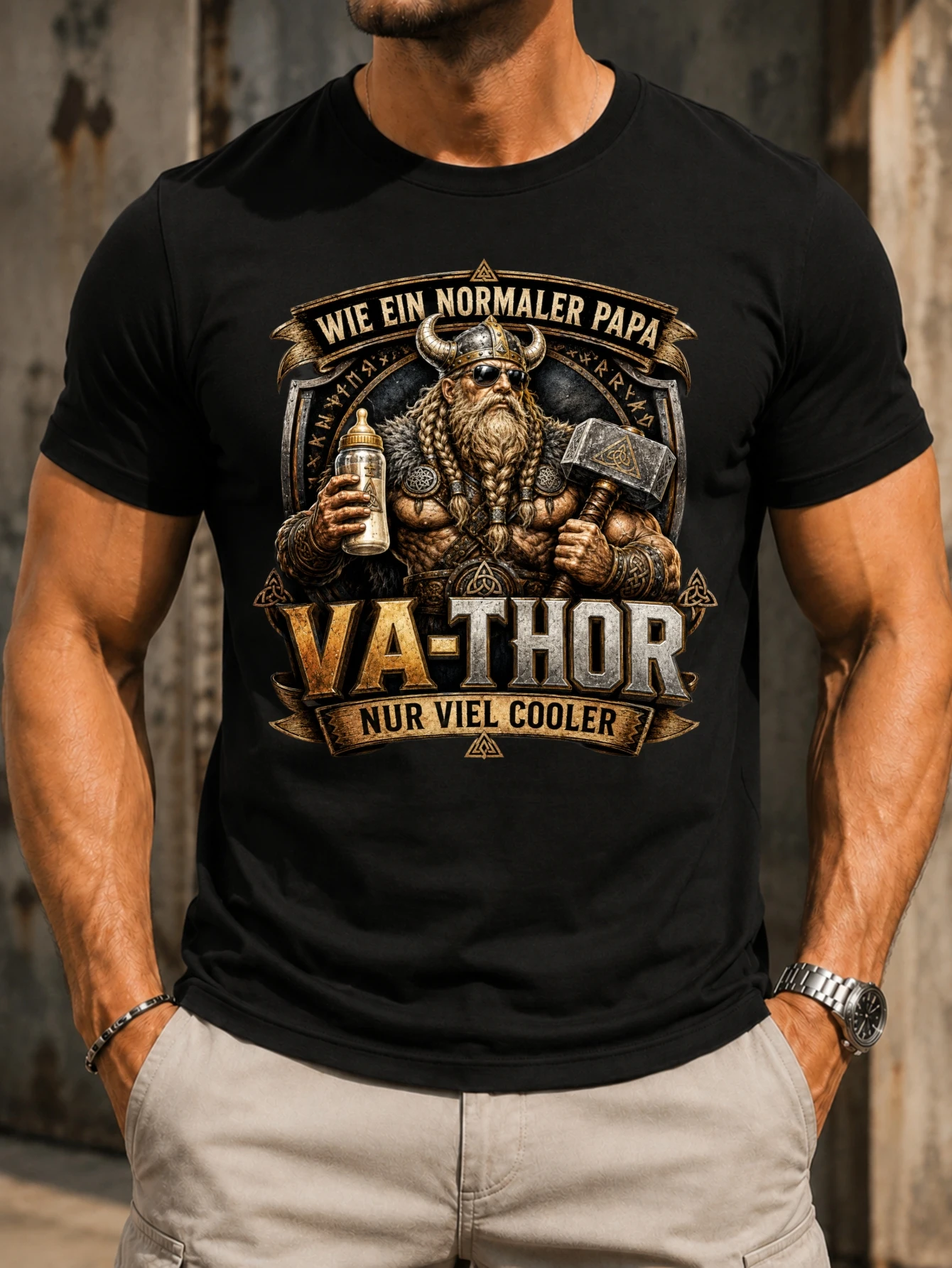 Wie Ein Normaler Papa VaThor Nur Viel Cooler father holding hammer and drink mythic dad humor and  Unisex All T-Shirt