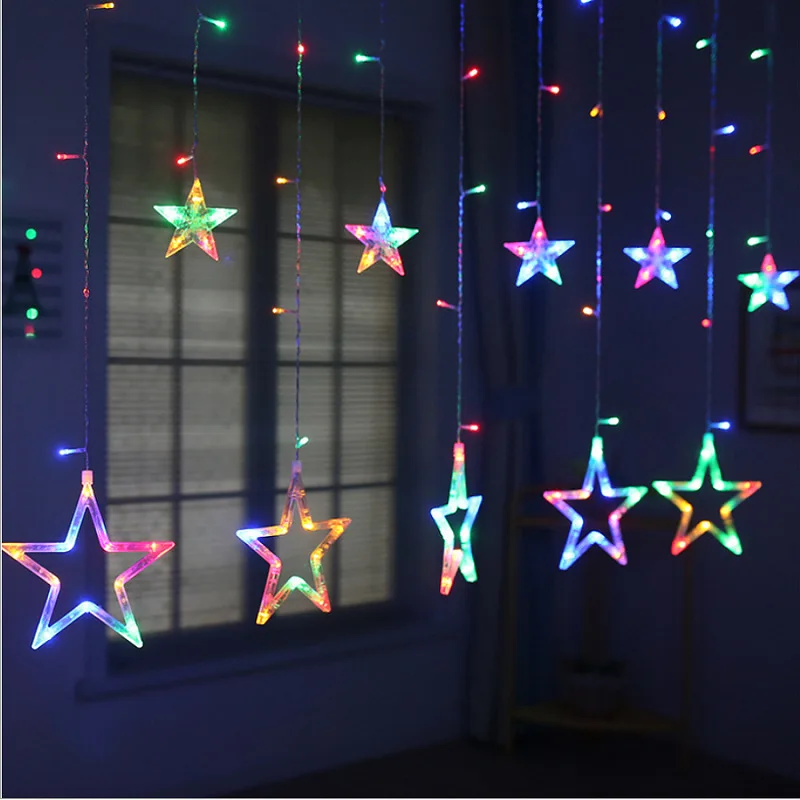 LED Lights String Pentagram Star Curtain Fairy Lights Wedding Birthday Christmas Lighting Indoor Decoration Light Remote Control