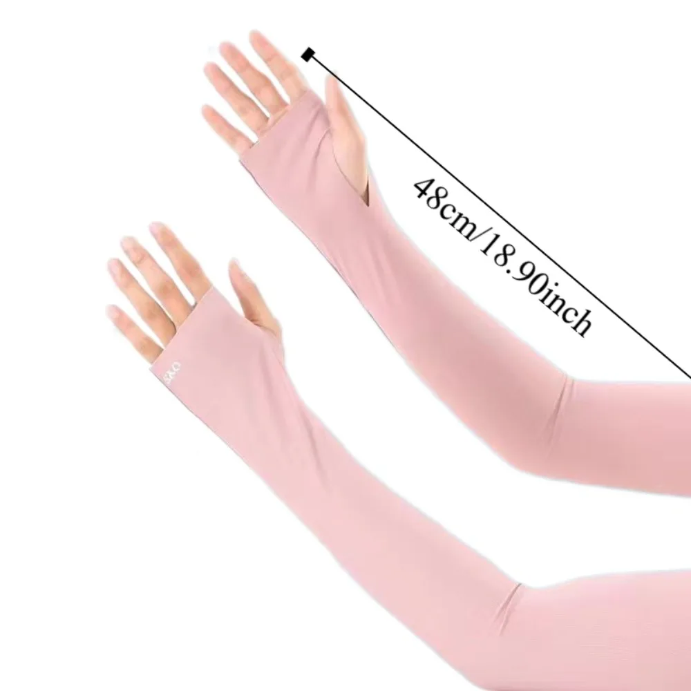 Mangas de seda de hielo transpirables sin costuras, protección solar Anti-UV, fundas para brazos, guantes largos para ciclismo al aire libre