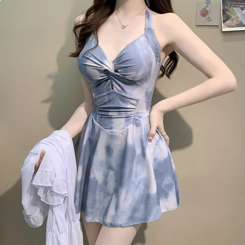 Traje de baño de una pieza de verano para mujer, conjunto de traje de baño de Color degradado dulce, banda para el cuello Sexy, diseño sin espalda, ropa de vacaciones en la playa 2025