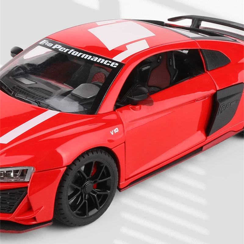 1:24 AUDI R8 V10 Plus Alloy Performance Sports Car Model Diecast Metal Toy Racing Car Model Simulation Sound and Light Kids Gift