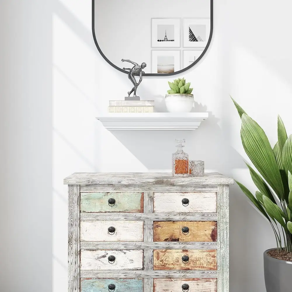 RFID-Secured Concealed Gun Storage Shelf with Secret Door, White Floating Wall Decor for Living Spaces