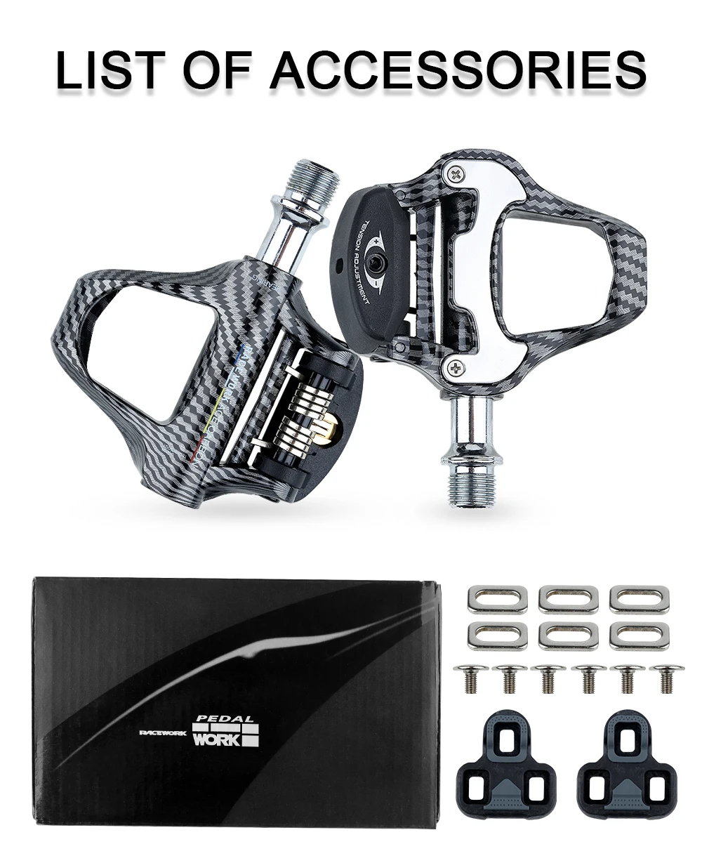 RACEWORK Carbon-Muster Rennrad-Klickpedale mit Einstellbarer Spannung, Nylonfaser, DU-Lager und Cleats für SPD-SL LOOK KEO – Detail 9