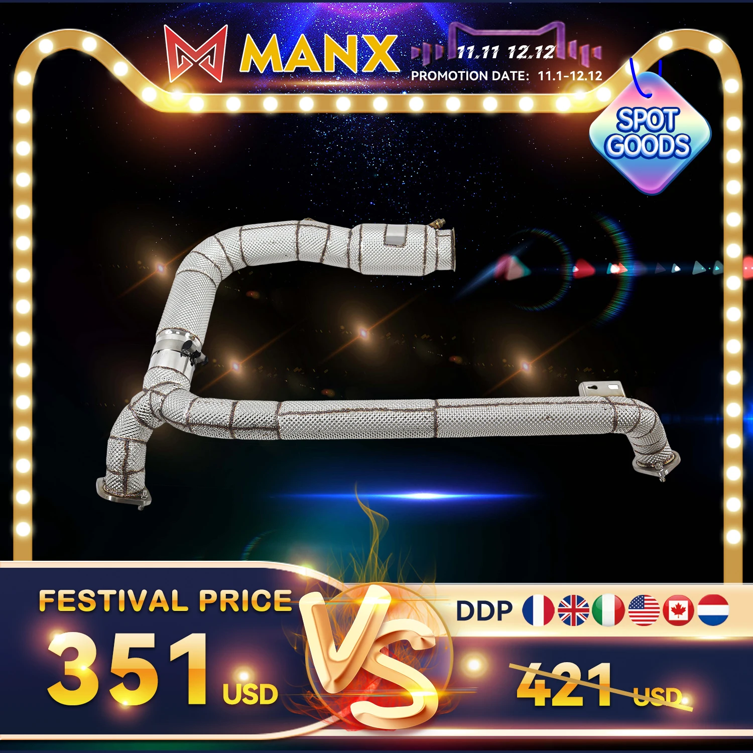 11.11 لبورشه 718 982 كايمان أنبوب سفلي محفز من الفولاذ المقاوم للصدأ نظام عادم الأنابيب #1