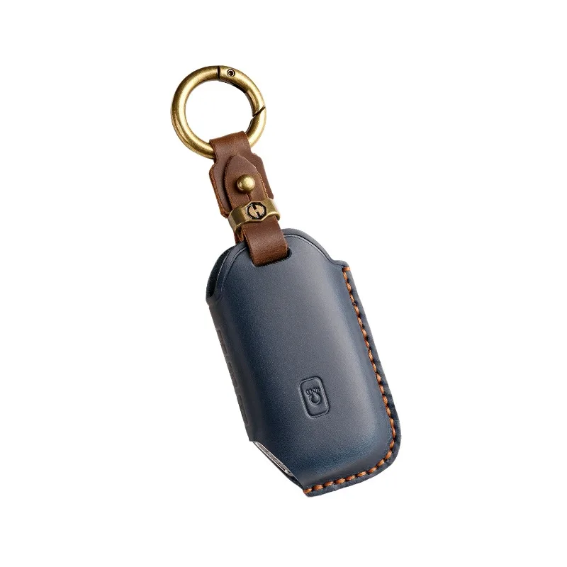 Leder-Schlüsselhülle für Kia Sportage Sorento Seltos K3/K5, Echtes Rindsleder-Schlüsseletui mit Metallhaken, Orange-Design mit Ziernähten – Detail 10