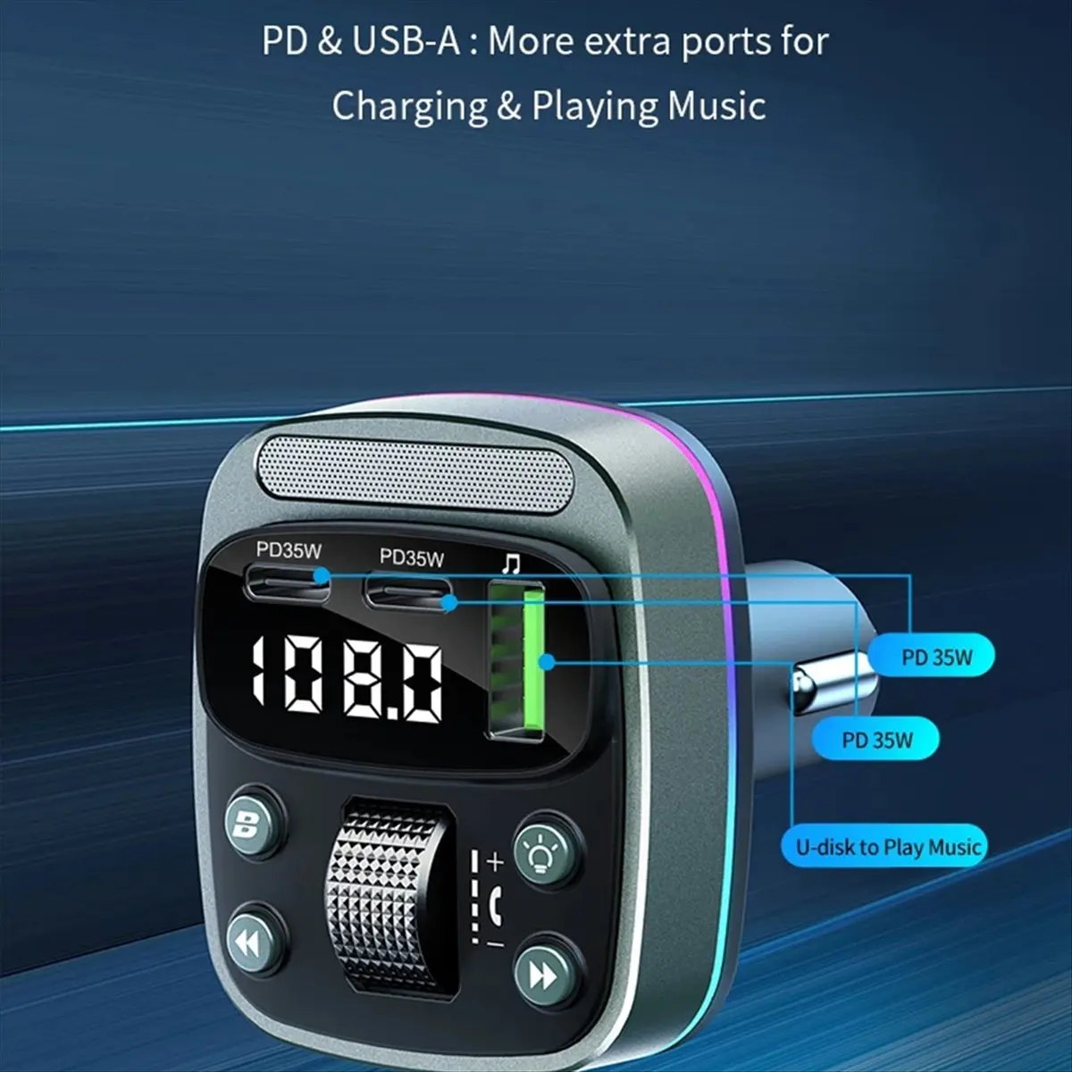 A85P FM Transmitter Bluetooth 5.4 Car MP3 Music Player USB Flash Drive Lossless Car Charger Dual PD35W Fast Charging