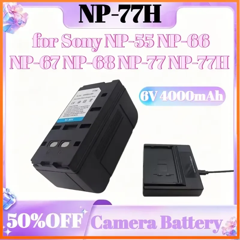 

6V 4000mAh Replacement Camera Battery NP-77H for Sony NP-55 NP-66 NP-67 NP-68 NP-77 NP-77H USB Charger Rechargeable Battery