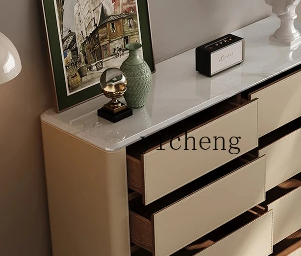 

XL1 natural marble chest cabinet, bedroom high TV cabinet, saddle leather locker, bedside storage side cabinet