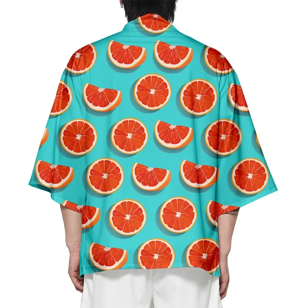 Fruit Print Summer Kimono Women Men Hawaiian Shirt Fashion Trendy Beach Tops Loose Yukata Stylish Bathrobes Kimonos Fresh Haori