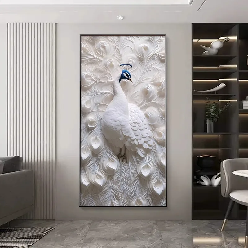 Light Luxury Peacock Hanging Painting Entrance Decoration Painting Led With Lights Living Room Hallway Mural Wall Lamp Lampara