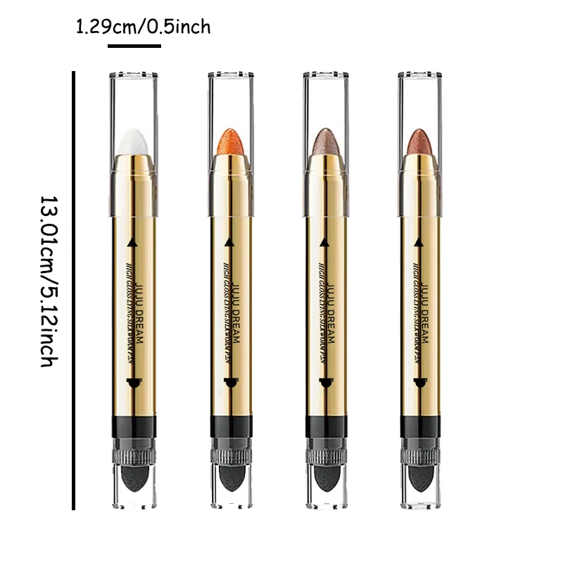 Matita per ombretti perlescenti a doppia estremità pigra, ombretto glitter impermeabile, contorno, matita per ombretti setosi illuminante
