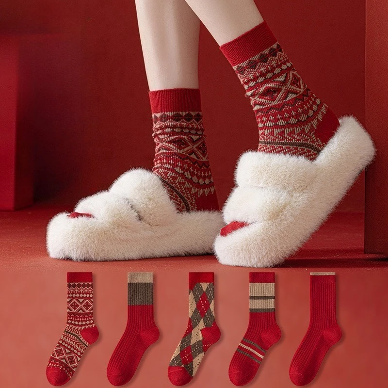 

Women's Winter Mid-calf Socks with Ethnic Style, Versatile and Comfortable Cotton Socks, Ideal Christmas Holiday Gift Socks