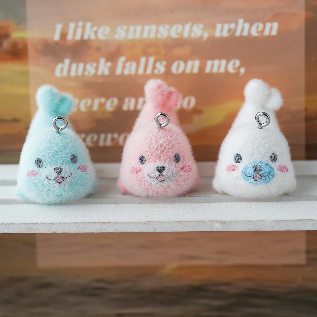 15pcs Flocked resin Cartoon Doll pendant Plush marine animals Seal Charms for Earrings keychains DIYJewelry making