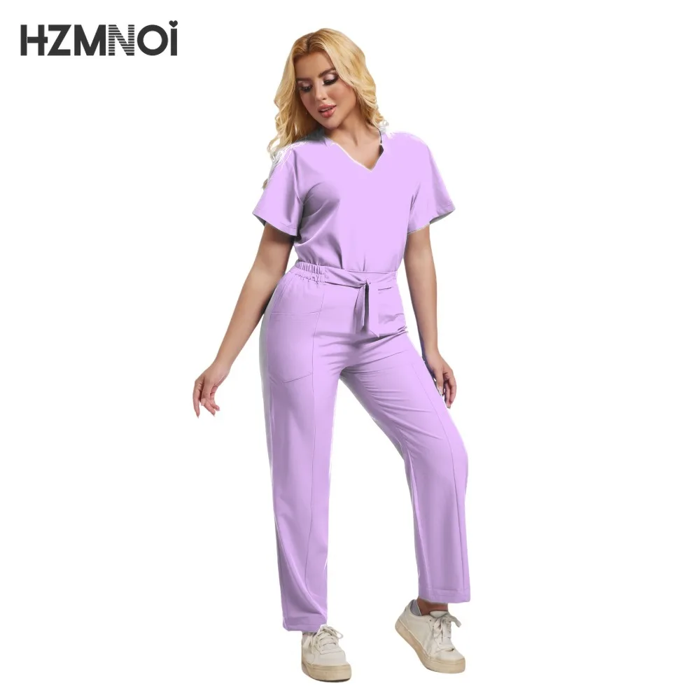 HZMNOI медицинская униформа, женские наборы скрабов, рабочая одежда для медсестер, салон красоты, спа, хирургический костюм, лабораторный больничный комбинезон