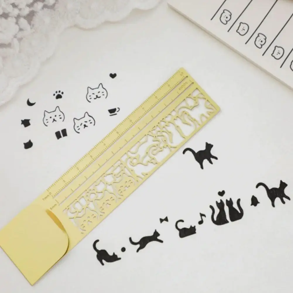 Cat Pattern Multi Functional Hand Account Ruler - Straight Ruler Decorative Template Tool for Journaling Scrapbooking Stationery