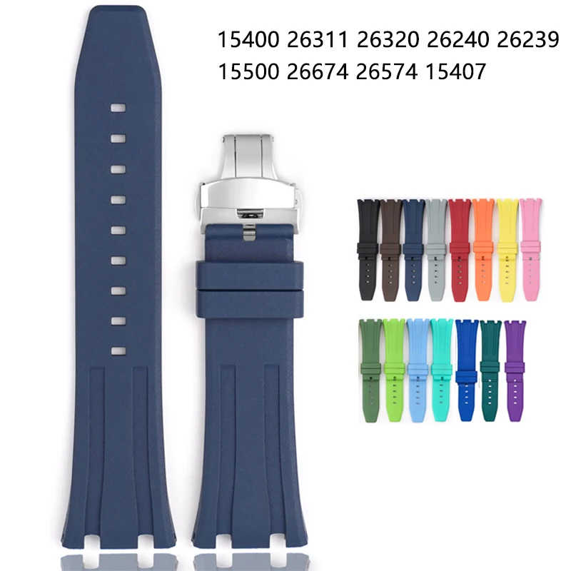 Fluoro Rubber Strap for Audemars Piguet Royal Oak 41mm Folding Buckle FKM Replace Watch Band for AP 15400 15510 26331 26320