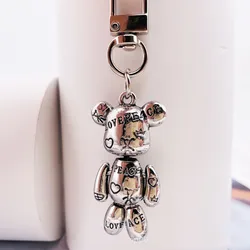 Metal Movable Robot Rabbit Bear Key Chain Mobile Phone Trinket Airpods Keychain Cute Bag Purse Charms Men Women Accessories