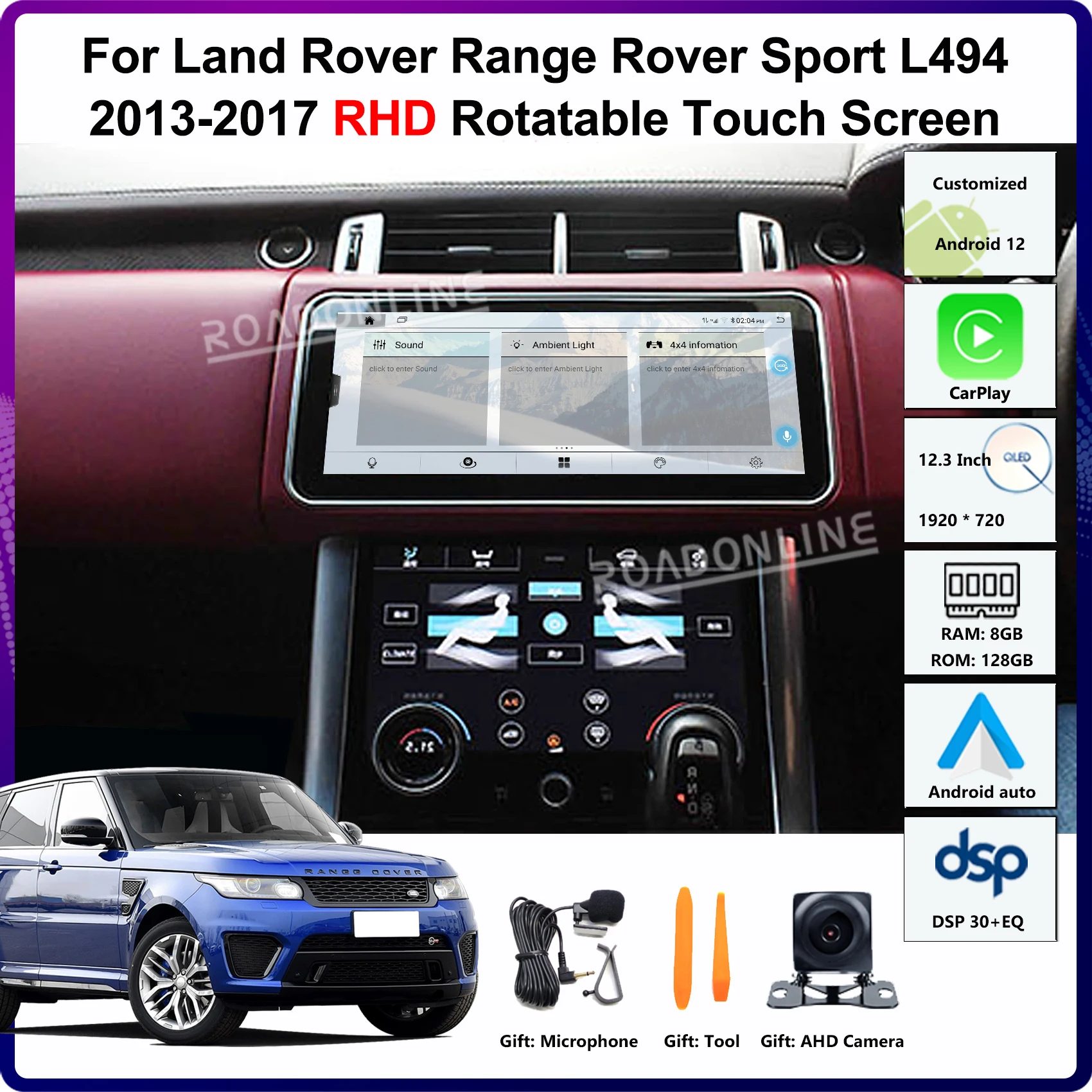 

12,3 "для Land Rover Range Rover Sport L494 2013-2017 RHD автомобильный радиоприемник мультимедийный плеер вращающийся сенсорный экран с правым рулем