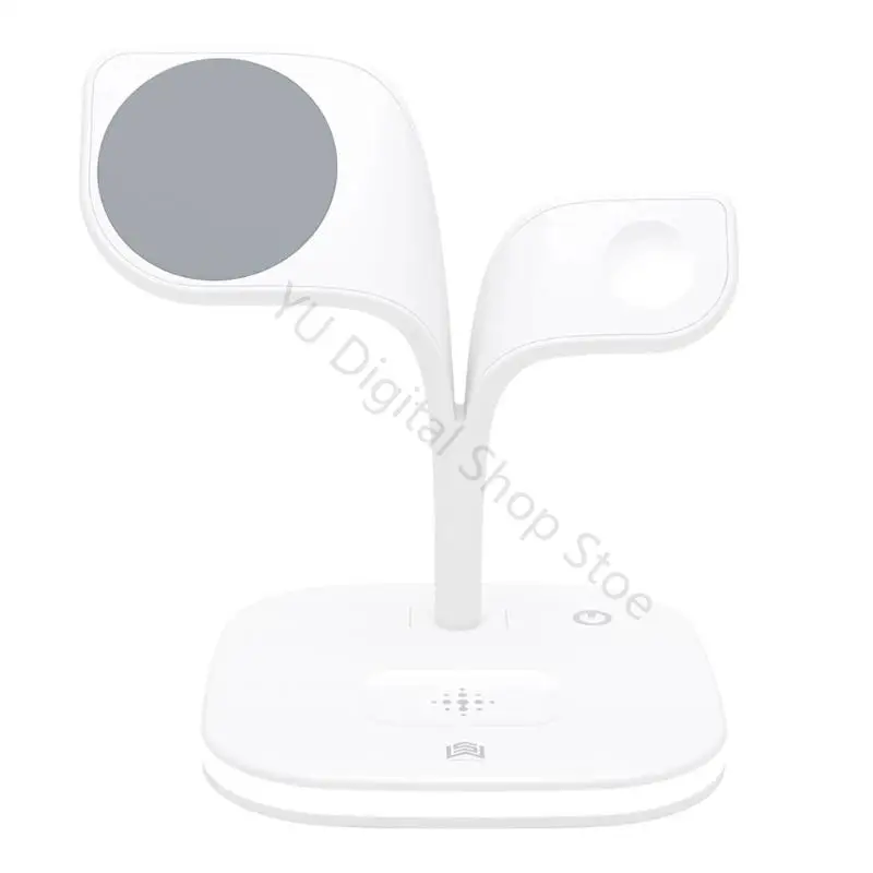 96BA 15W Fast Wireless Charging Dock with Holder & Build In Night Lamp Plastic for Smartphones Earbud Smartwatches