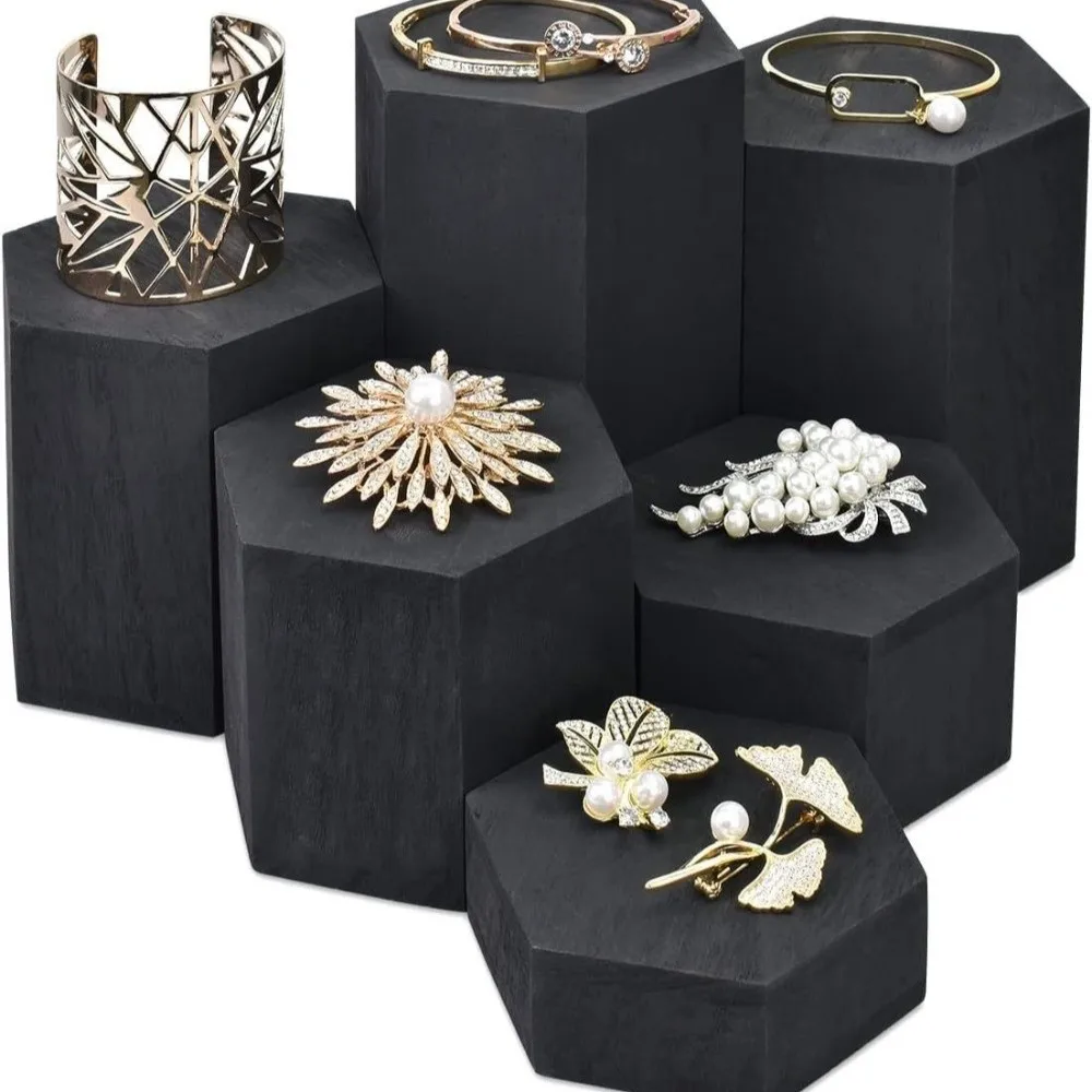 

Набор из 6 деревянных шестигранных подставок для демонстрации украшений, декоративная витрина в винтажном стиле
