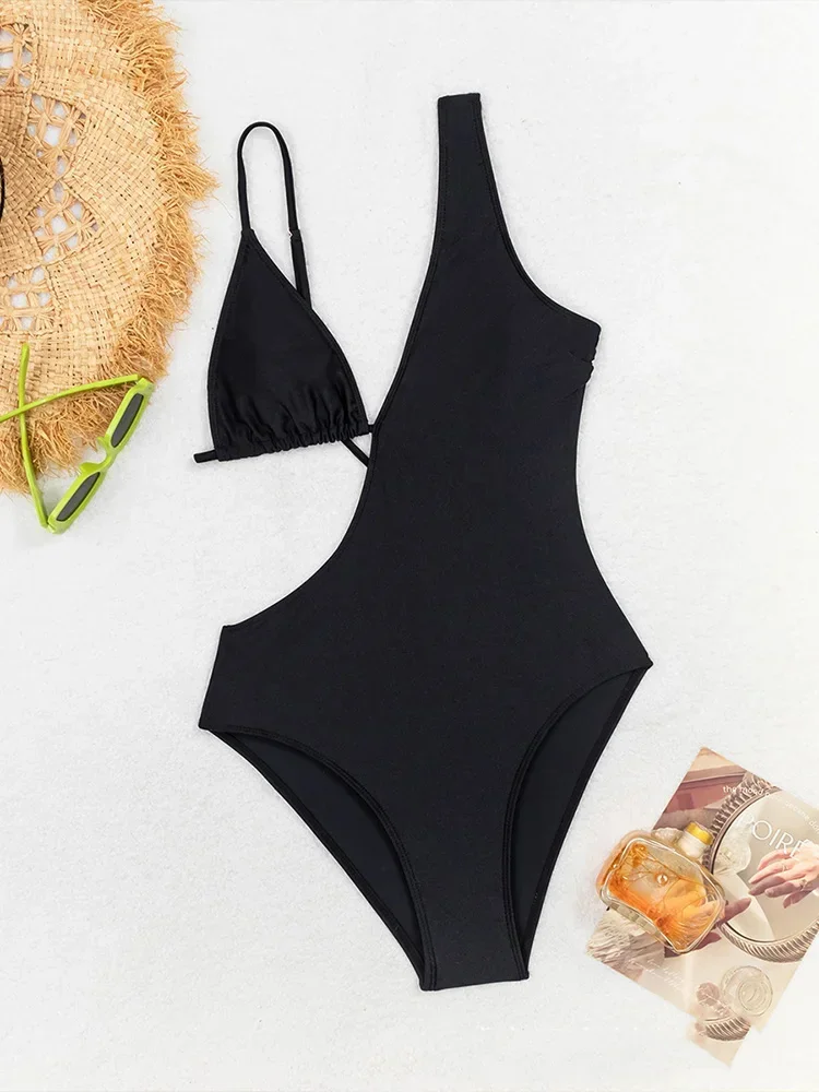 UETEEY 2025 nuevo traje de baño de verano de una pieza, traje de baño Sexy sólido alto, Bikini de cintura para mujer, traje de baño ajustado sin espalda, Bikini de playa