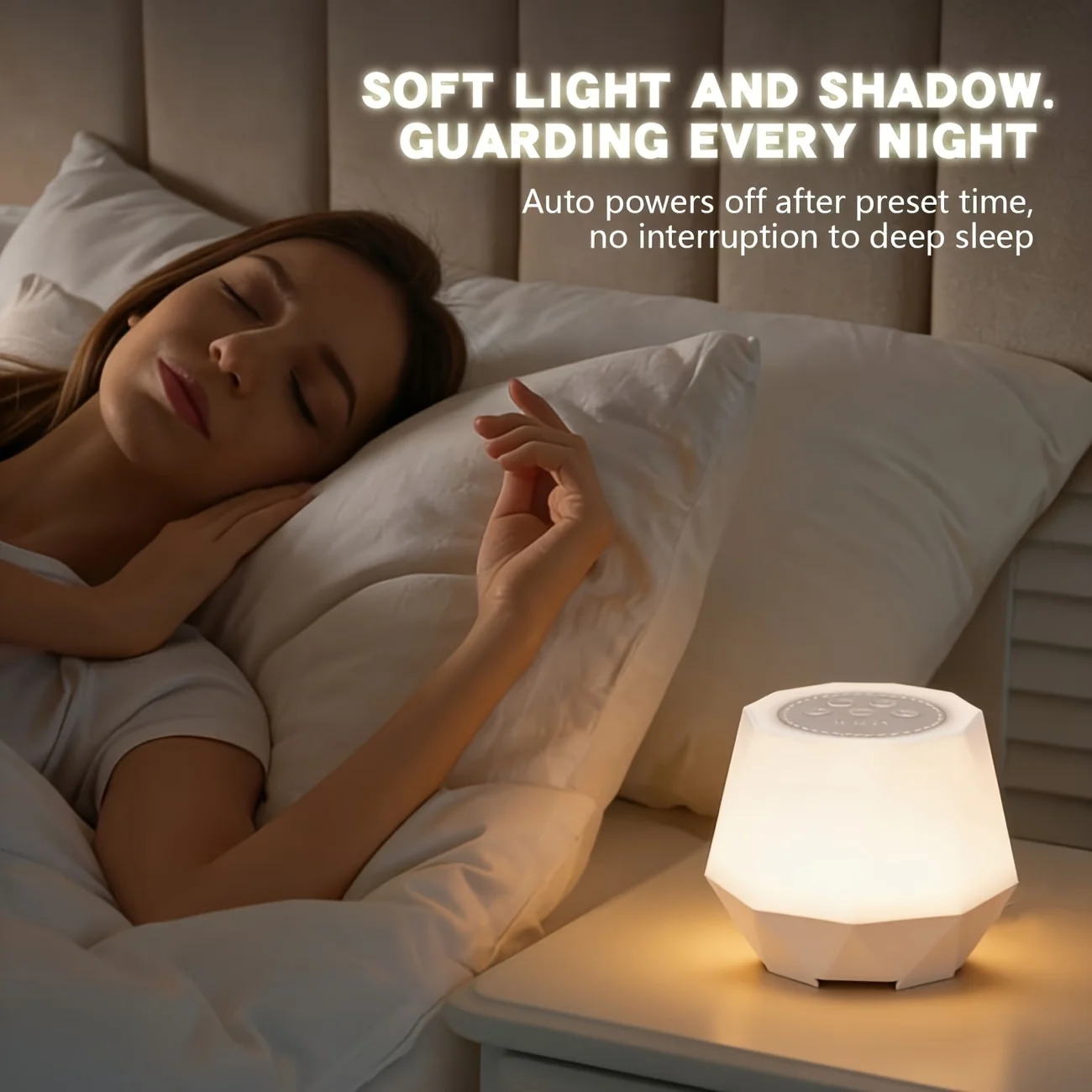 USB Rechargeable White Noise Night Light, Smart Adjustable Volume White Noise Sound Machine and Timer Function, Featuring 7 Adju