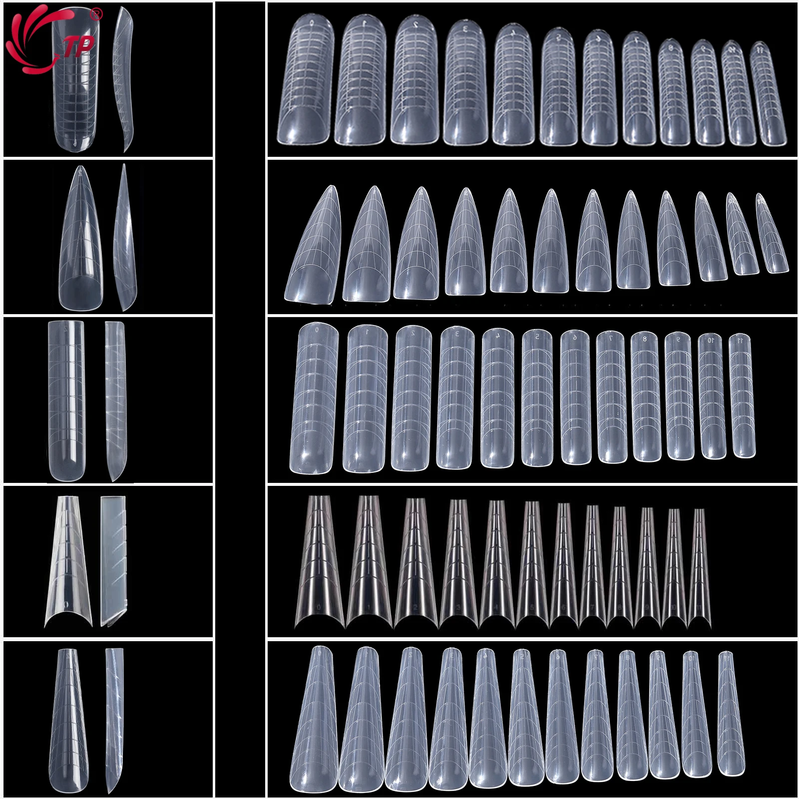 TP Clear Dual Forms Nail System Full Cover Quick Building Gel Mold Tips Nail Extension Molds Upper Forms For Nails Tips