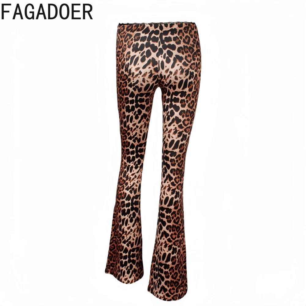 FAGADOER Y2K Sexy Leopard Print Flared Pants Women High Wais lace patchwork Leggings Pants female Party Nightclub bottoms 2025