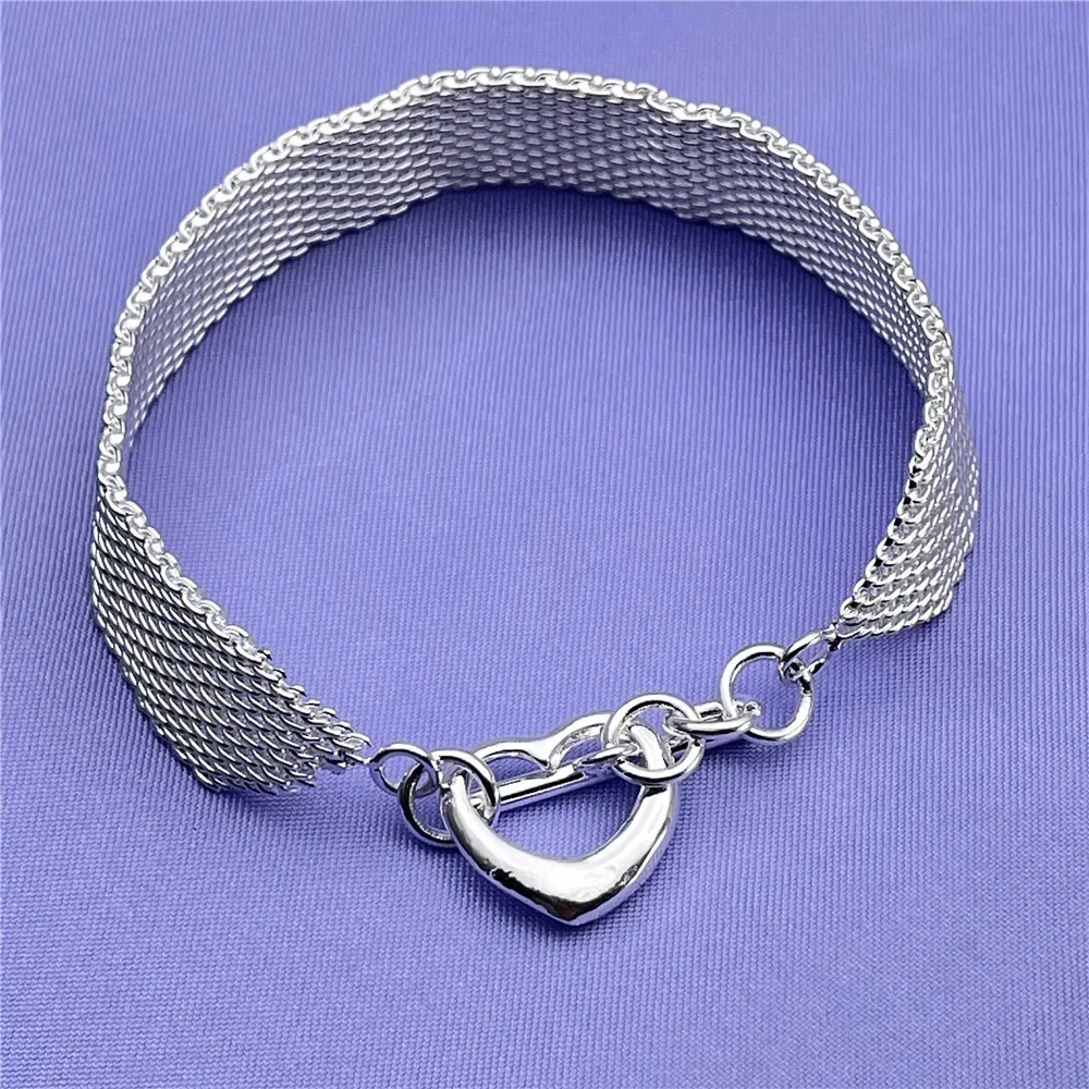 Hot Street Fashion 925 Sterling Silver Net Chain Bracelets Earrings For Women Jewelry Sets Designer Party Wedding Holiday Gifts