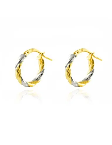 Earrings women Gold Bicolor 18k relic Hoops 14x3mm