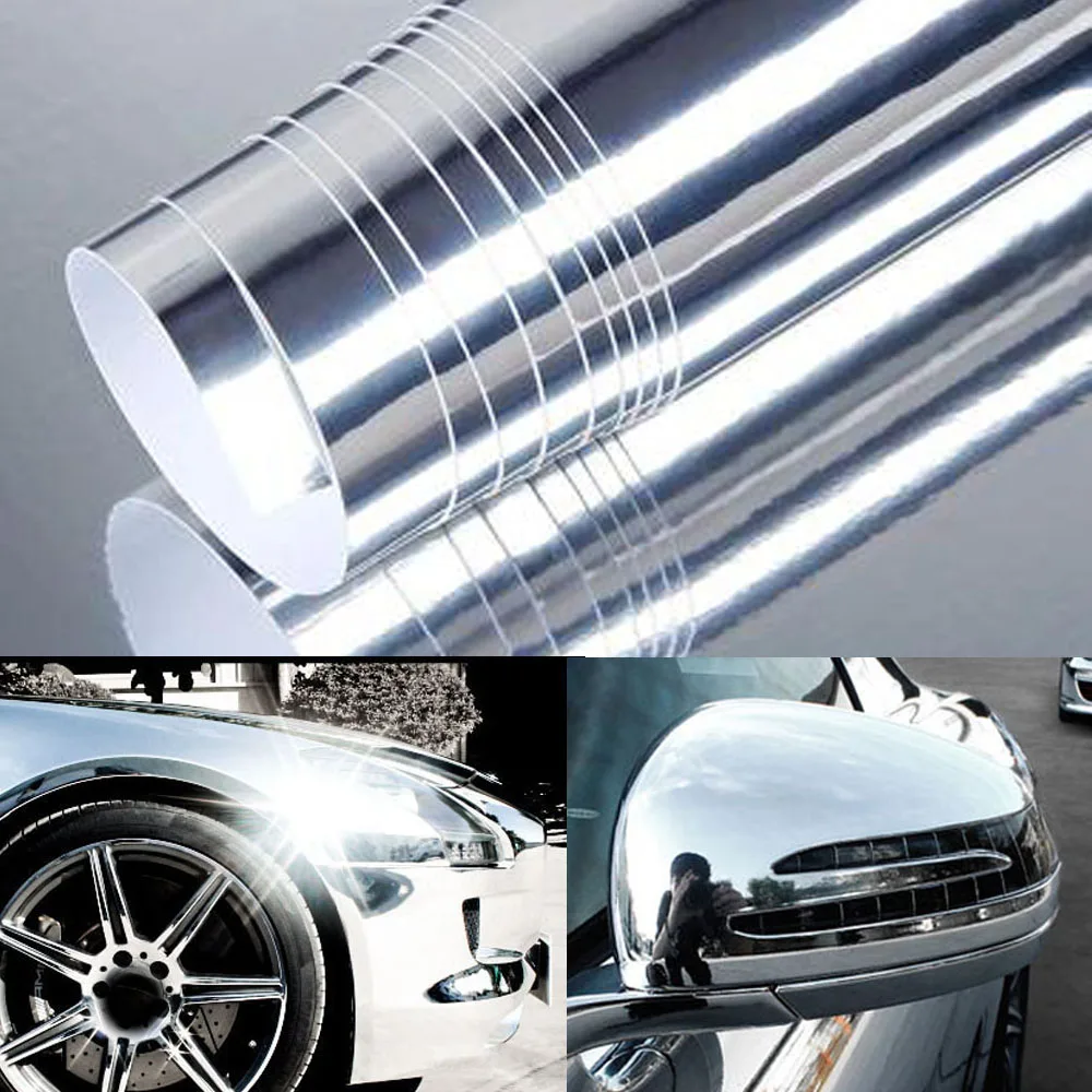 10/20/30x152cm Newest High Stretchable Mirror Silver Chrome Mirror Flexible Vinyl Wrap Sheet Roll Film Car Sticker Decal Sheet