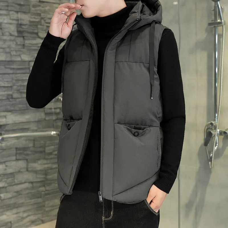 

Autumn and Winter Vest Men's Hooded Solid Color Zipper Cardigan Sleeveless Fashion Casual Top