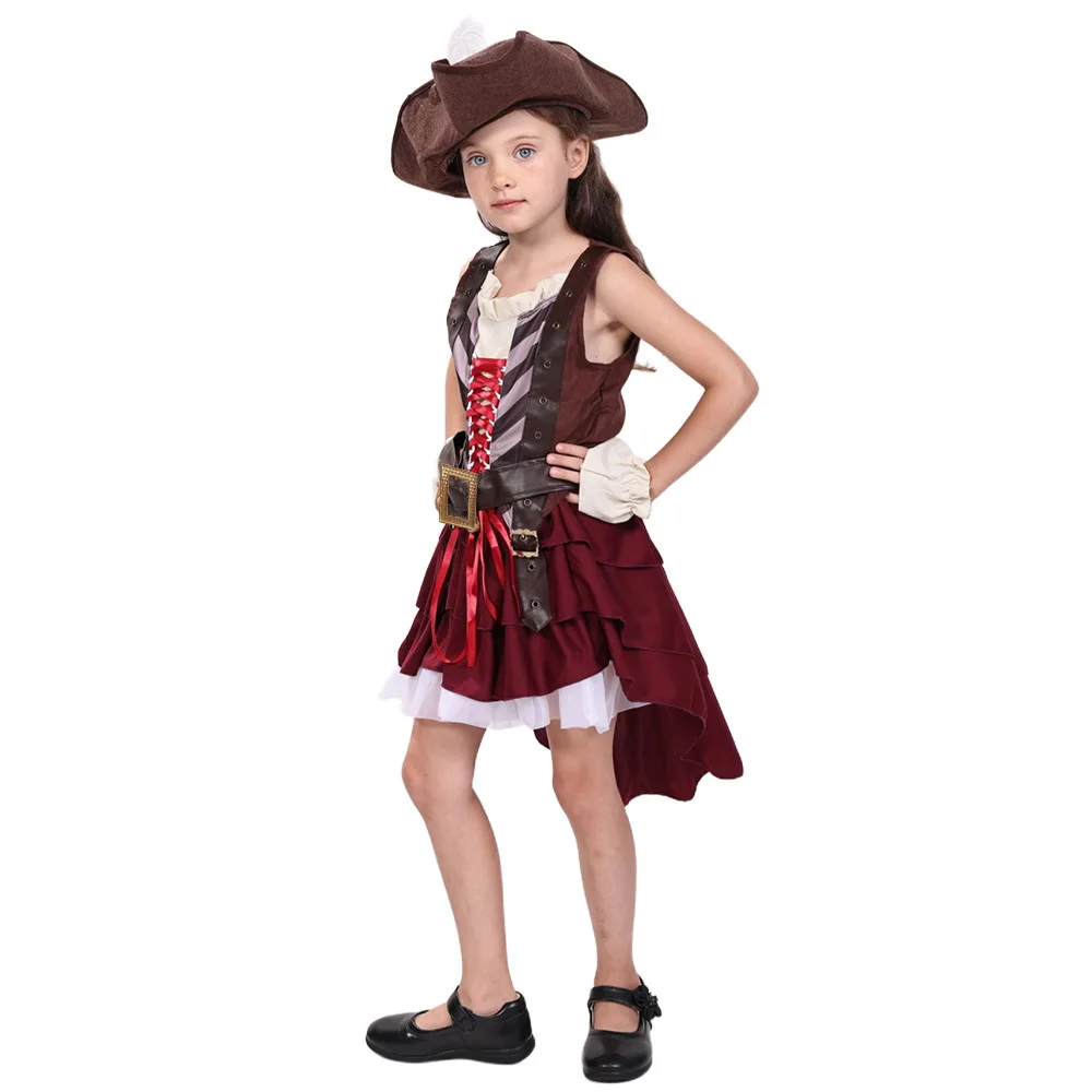 New Halloween Girl COS Clothes Children's Caribbean Pirate Party Costume Polyester Fabric Ethnic Stage Performance Outfit