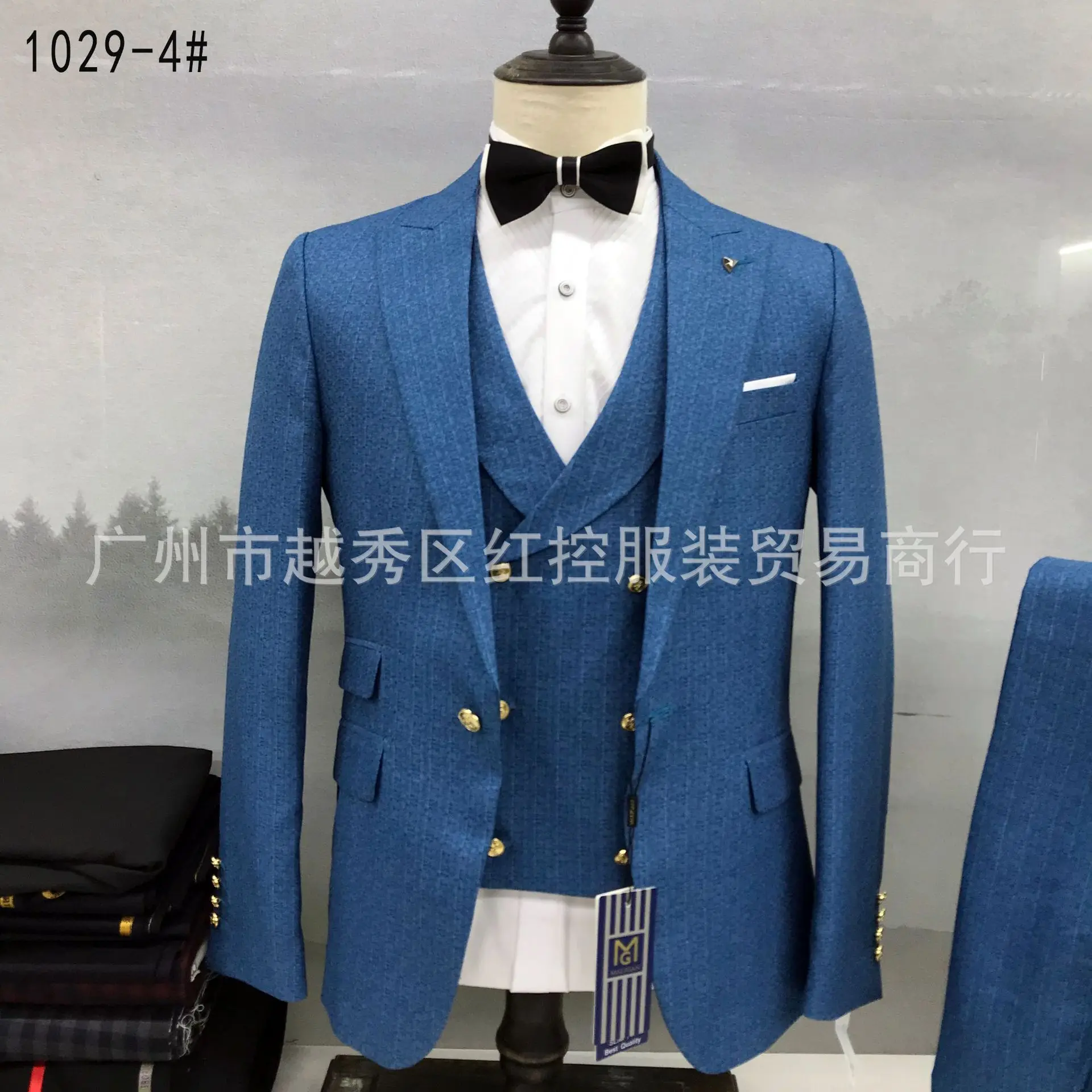 Blue Suits for Men Slim Fit 3 Pieces Suit Prom Wedding Blazer Vest Pants Set Formal 2023 Navy Blue 1 Button Tuxedos for Men