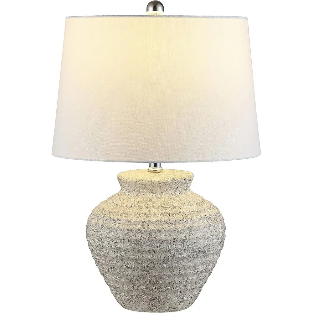 

Rustic Grey Armhouse LED Table Lamp with White Drum Shade, 23-Inch for Bedroom or Living Room