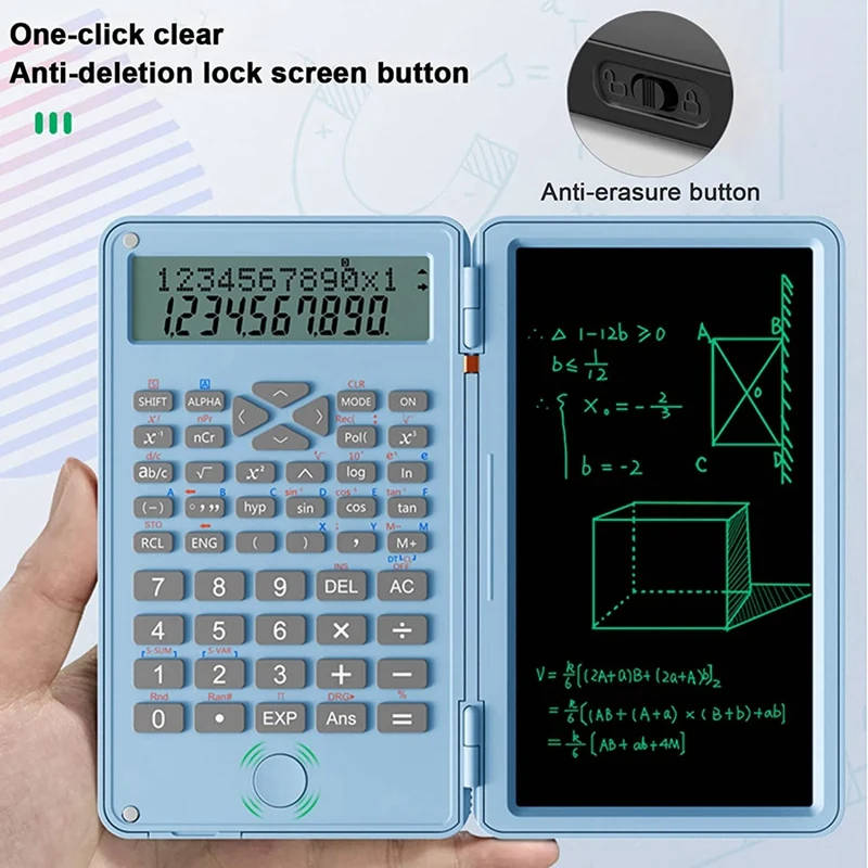 Scientific Calculators, 12-Digit LCD Display With Erasable Writing Tablet Foldable For Home School Meeting And Study