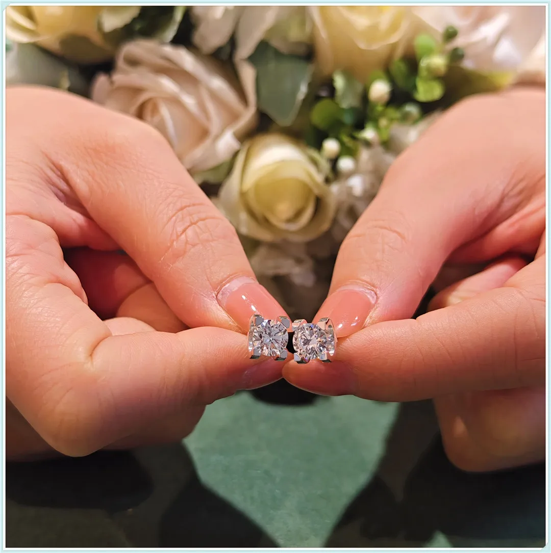 

18K Gold Laboratory-Grown Diamond 4-Prong Bullhead Stud Earrings CVD HPHT 0.5CT with Optional UFO Back Fashion Fine Jewelry Cust